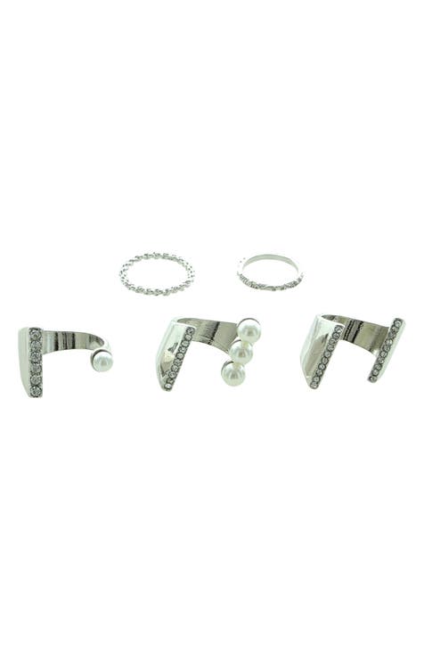 Juego de Anillos de Imitación de Perla de Casia y Cristal