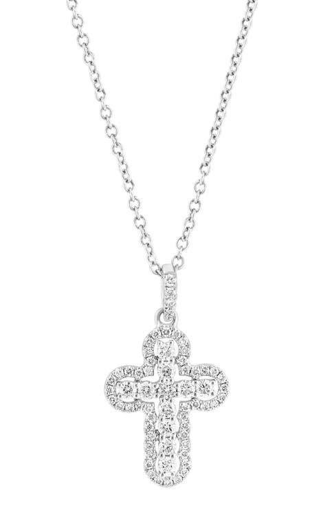 14K White Gold Diamond Cross Pendant Necklace - 0.35ct.