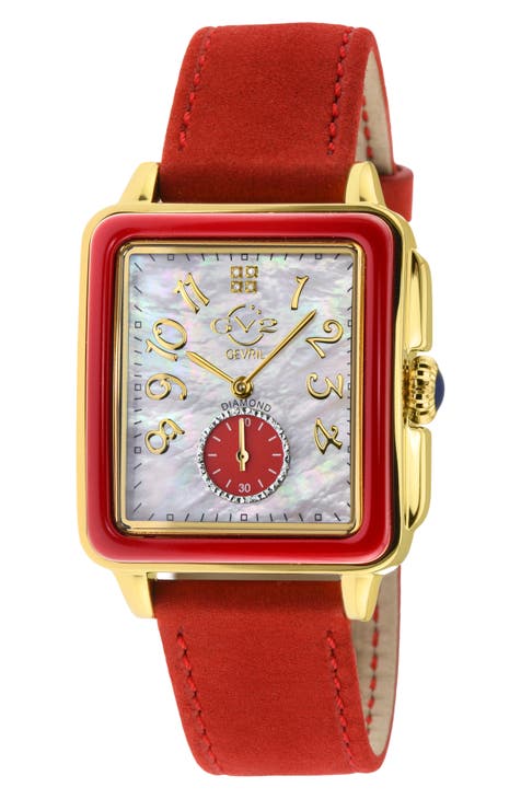 Reloj de mujer Bari esmaltado con diamantes y correa de piel, 37 mm
