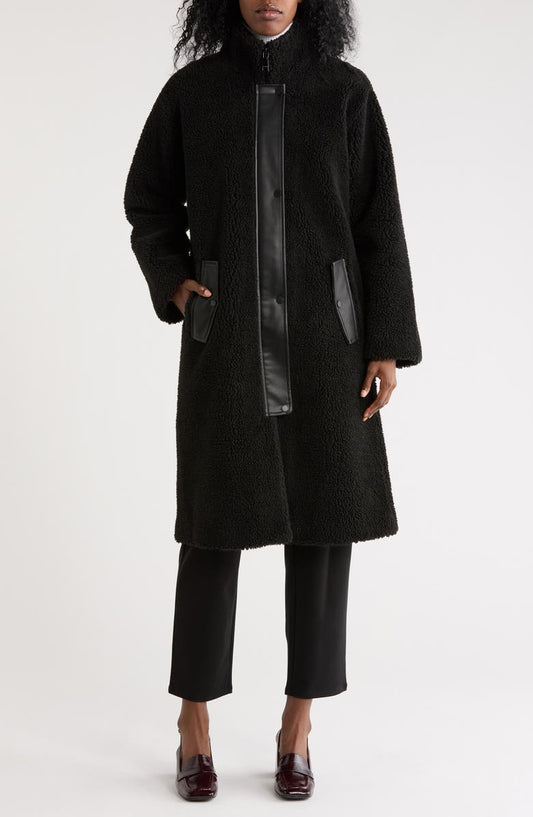 Faux Shearling & Faux Leather Coat