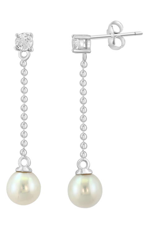 White Topaz & Freshwater Pearl Drop Earrings
