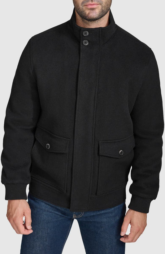 Stand Collar Wool Blend Bomber Jacket