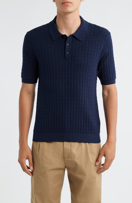 Naples Diamond Stitch Cotton & Cashmere Polo Sweater