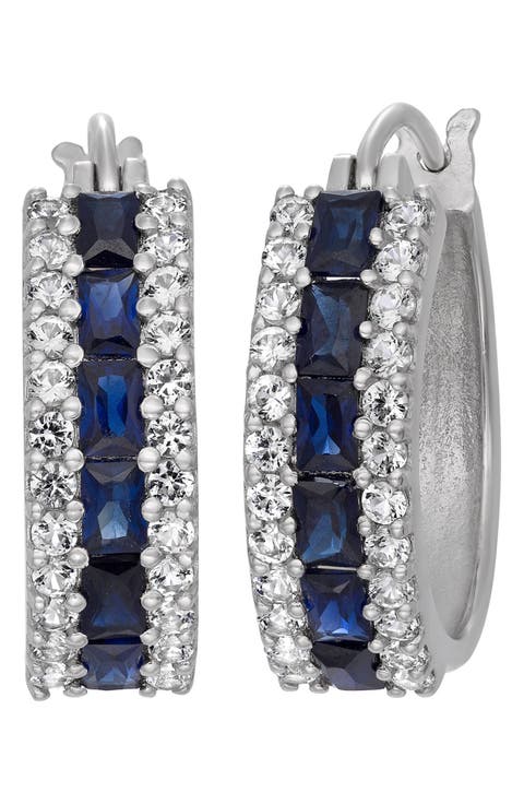 Stone & White Sapphire Hoop Earrings