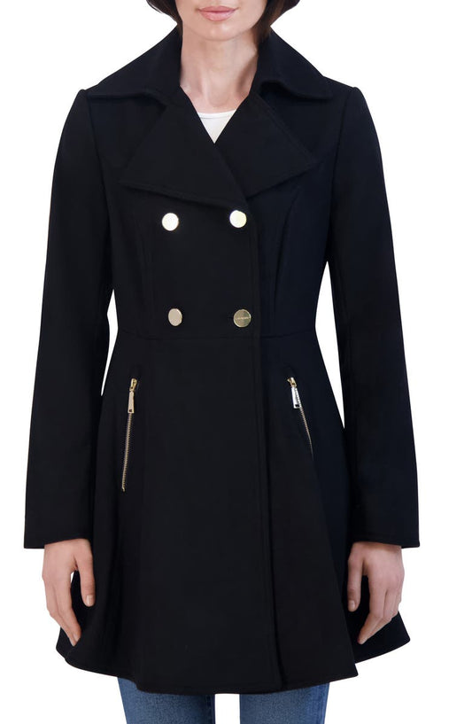 Double Breasted Fit & Flare Wool Blend Coat