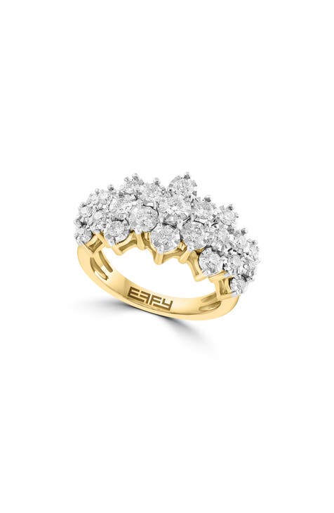 Anillo en racimo de diamantes talla brillante de oro de 14 quilates - 0,96 ct.