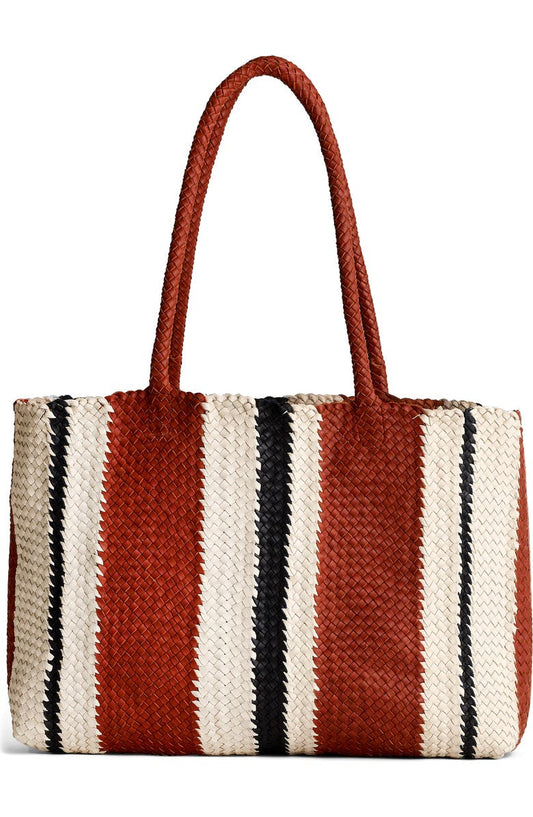 Leather Stripe Woven Tote