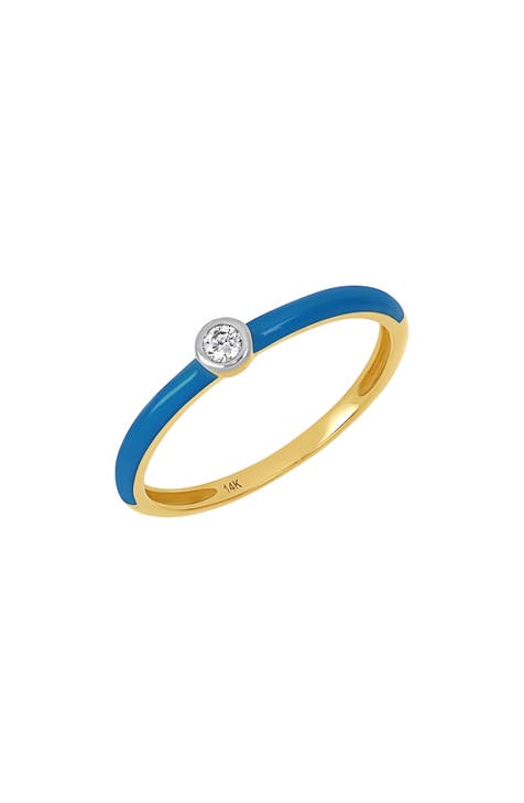 Anillo de Diamantes y Esmalte Azul Oscuro - 0,13ct. (Exclusivo Nordstrom)