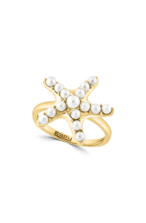 Anillo Estrella de Mar Perla Cultivada 2,5-3 mm Oro Amarillo 14K - Talla 7