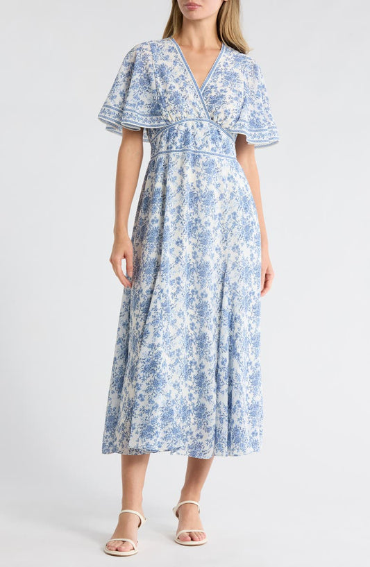 Flutter Sleeve Empire Waist Maxi Dress