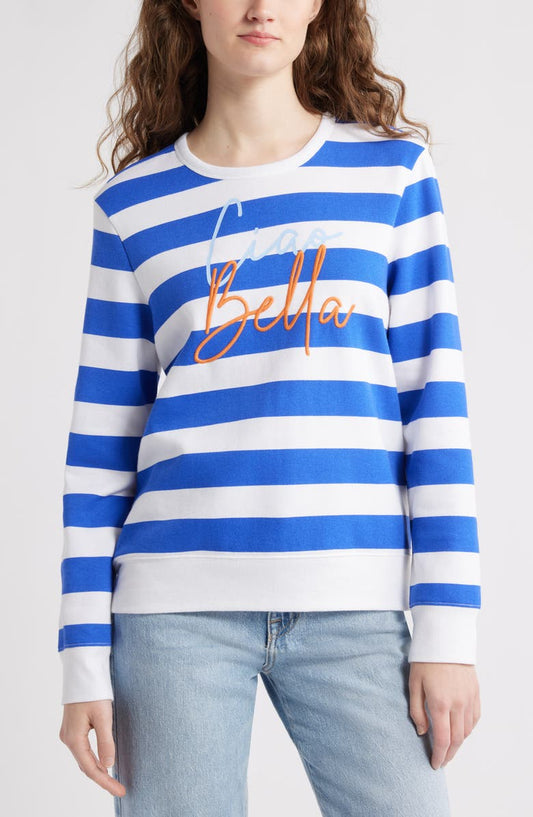 Stripe Embroidered Graphic Sweatshirt
