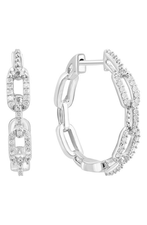 Sterling Silver Pavé Diamond Link Hoop Earrings - 0.14ct.