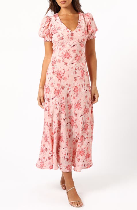 Vestido midi con mangas abullonadas Sandra