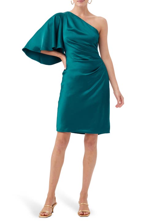 Vestido de cóctel de satén con un solo hombro Jamile