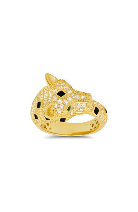 Anillo Pavé Pantera CZ de Plata de Ley bañada en Oro de 14K