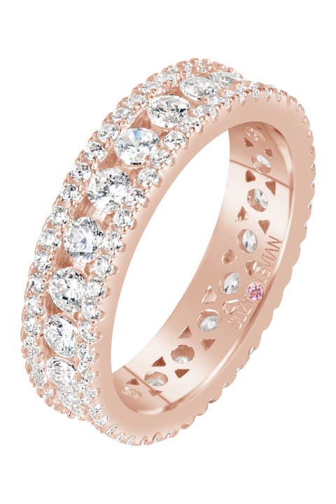 Anillo de eternidad de plata de ley chapado en oro rosa de 14 quilates con circonita cúbica