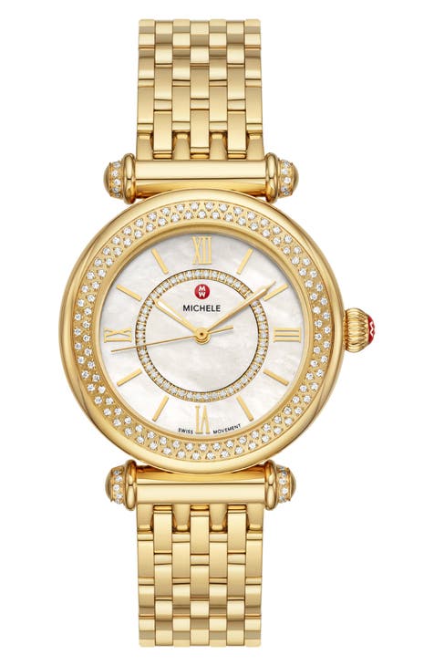 Reloj de pulsera con tres diamantes Caber chapado en oro de 18 quilates, 35 mm - 0,35 ctw
