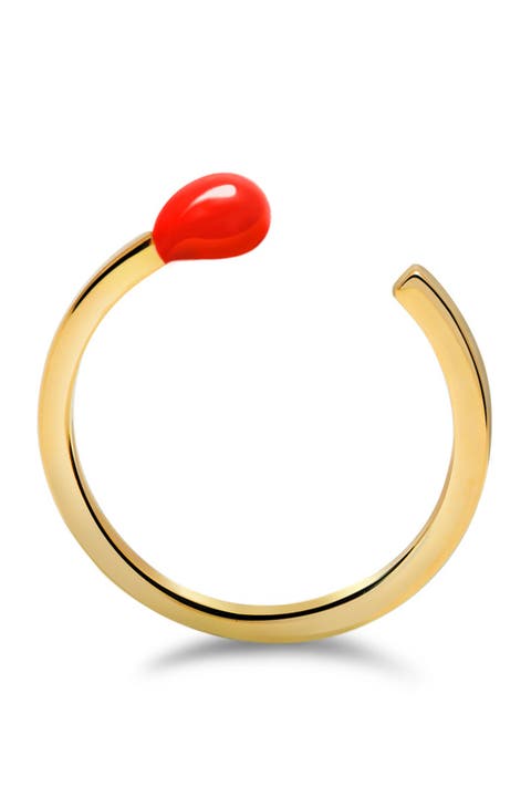 Anillo Bypass Matchstick Rojo Vermeil Oro Amarillo