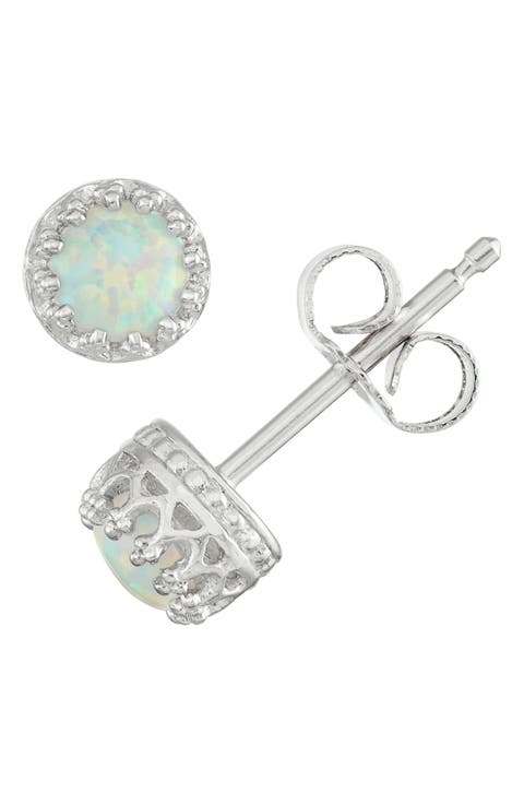 Sterling Silver Stone Crown Stud Earrings