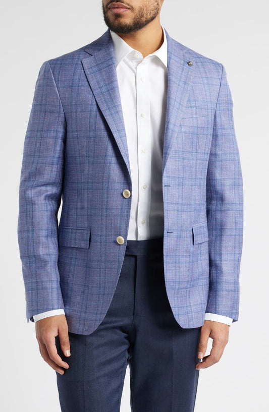 Midland Contemporary Fit Plaid Slub Wool & Silk Blend Sport Coat