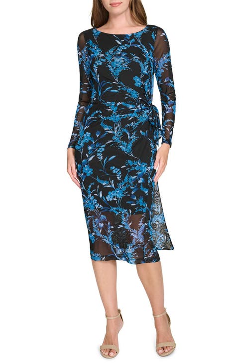 Vestido midi de malla de manga larga floral provincial