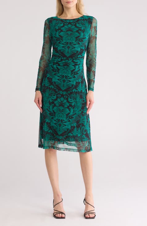 Vestido midi de malla de manga larga