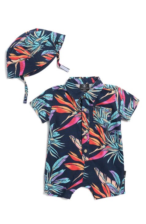 Conjunto de mameluco y sombrero de pescador de mezcla de lino (bebé)