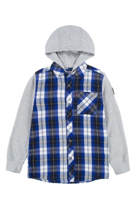 Chaqueta camisera con capucha a cuadros para niños (niño grande)