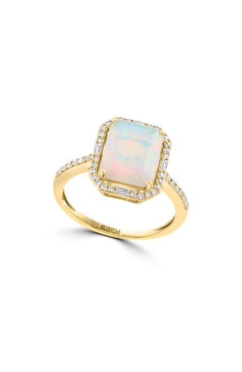 Anillo Halo de Ópalo Etíope y Diamante en Oro Amarillo de 14K