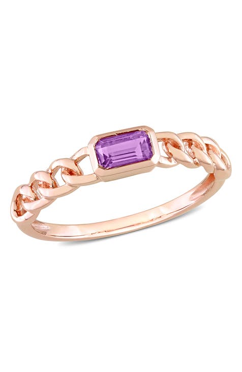 Anillo de eslabones de cadena de amatista africana octogonal de oro rosa de 10k