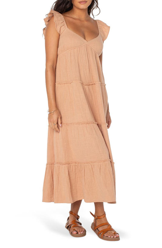 Palmy Days Tiered Cotton Midi Dress