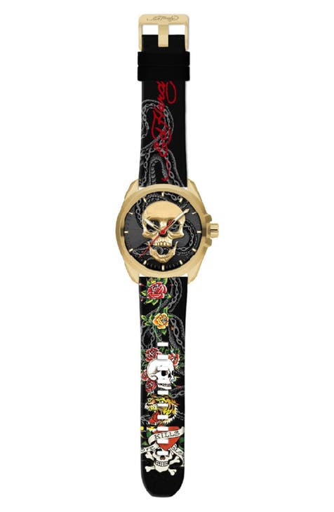 x Reloj con correa de silicona Ed Hardy Skull, 38 mm