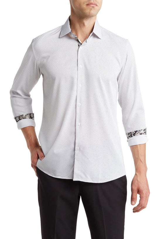 Slim Fit Dot Print Performance Dress Shirt
