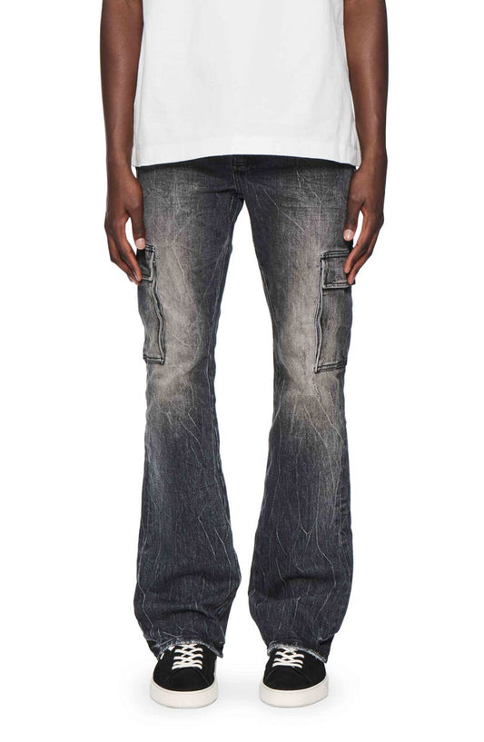 Tinted Worn Flare Cargo Jeans