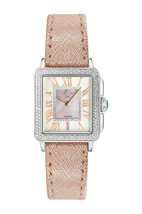 Reloj suizo Padova de piel con diamantes, 28,5 mm - 0,014 ctw