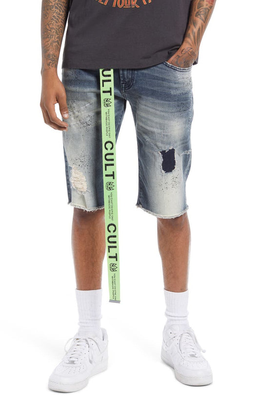 Belted Rocker Denim Shorts (Moss)