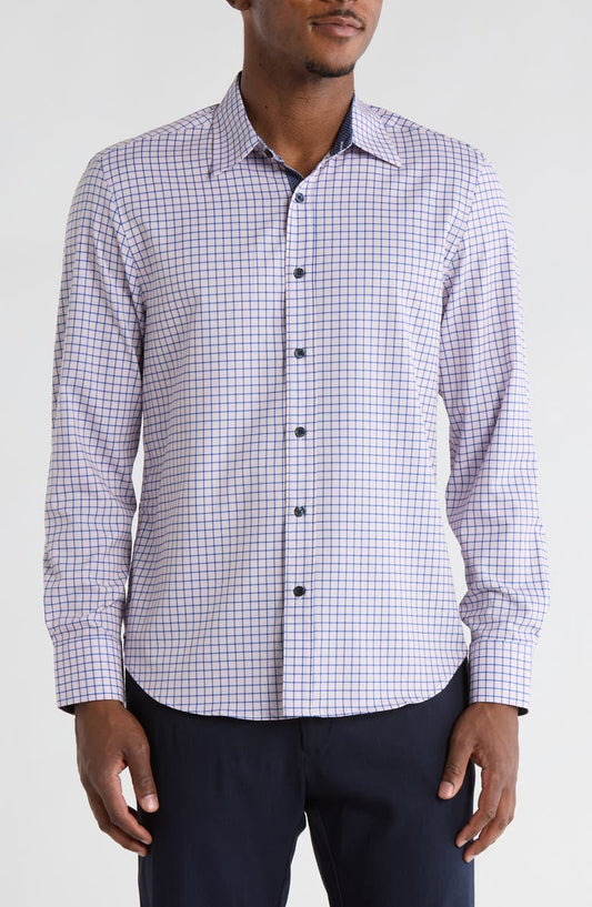 Grid Print Stretch Dress Shirt