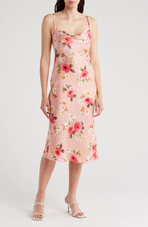 Vestido midi de satén estampado al bies