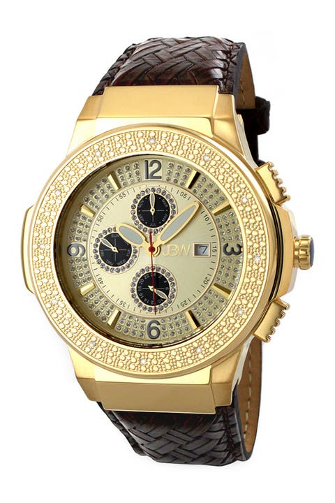 Reloj Saxon de piel con diamantes en relieve, 46 mm - 0,16 ctw