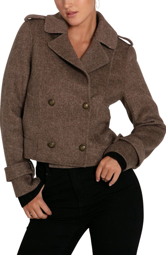 Better Off Military Wool Blend Crop Peacoat