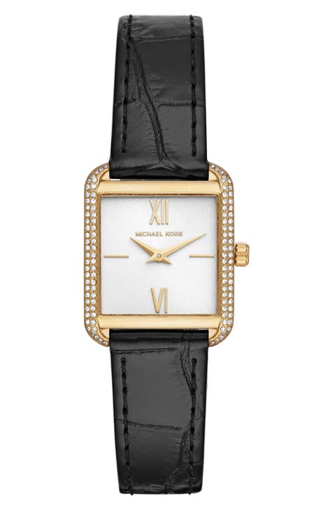 Reloj con correa de piel adornada con cristales Lake, 24 mm