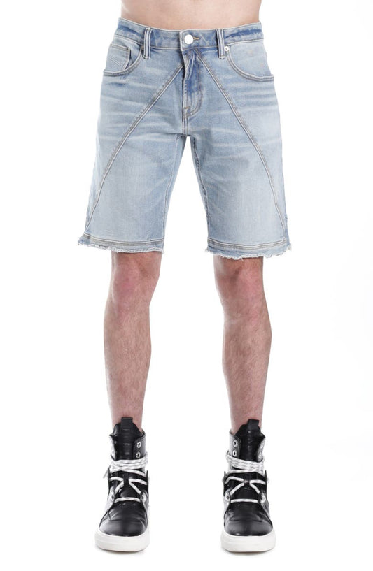 Mero Slim Raw Hem Cutoff Denim Shorts (Acid)
