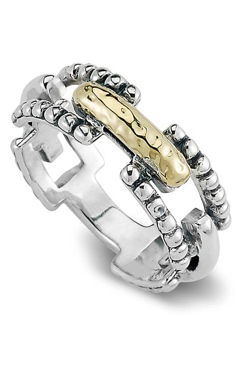 Anillo de plata de ley y oro amarillo de 18 quilates con diseño de clip