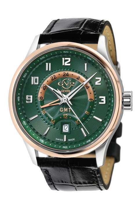 Reloj Giromondo Hombre Esfera Verde Piel de Becerro Negra, 42mm