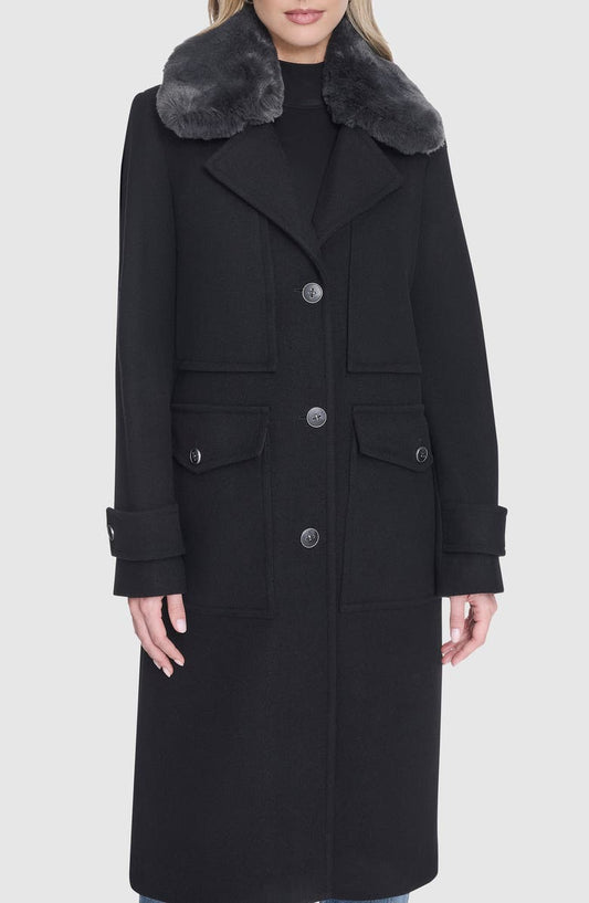 Faux Fur Collar Wool Blend Coat