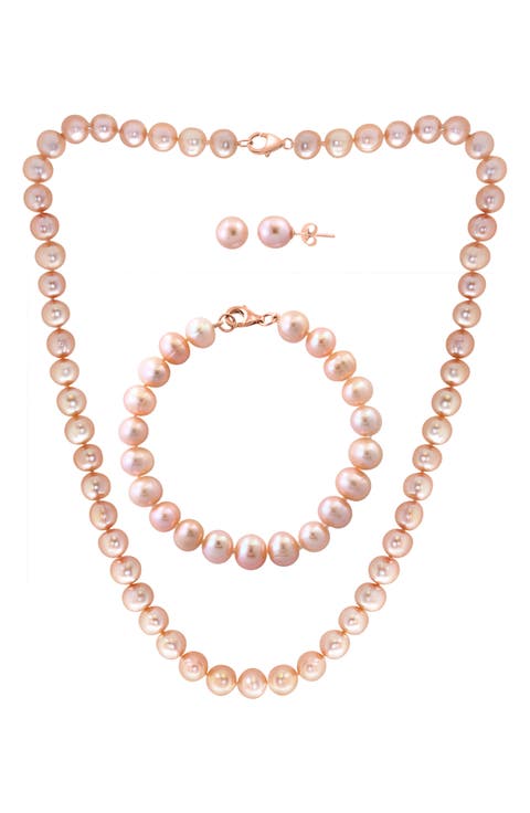 Freshwater Pearl Earrings, Bracelet & Necklace Set