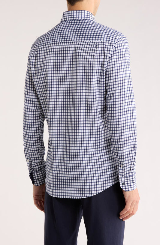 Tailored Fit Check Stretch Cotton Dress Shirt