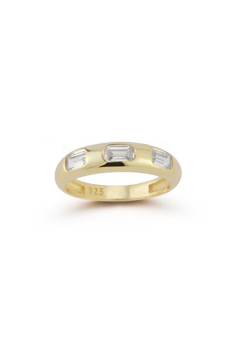 Anillo Cúpula CZ de Plata de Ley Chapado en Oro de 14K