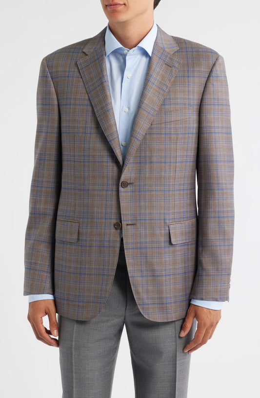 Siena Regular Fit Brown & Blue Plaid Wool Sport Coat (Regular & Big)