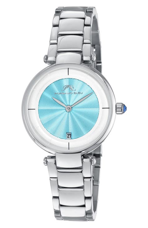 Reloj de pulsera de acero inoxidable Madison Guilloche para mujer, 29 mm